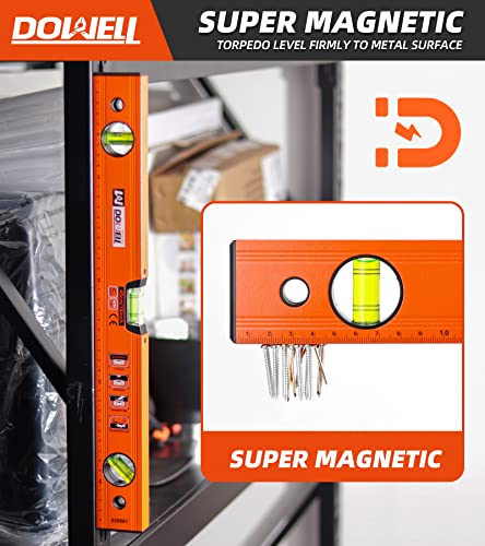 DOWELL 18 Inch Magnetic Spirit Level, Torpedo Level, Leveler Tool 18in(450mm)