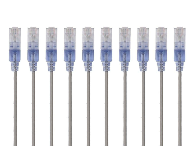 Monoprice Cat6A Ethernet Patch Cable - Snagless RJ45, 550Mhz, 10G, UTP, Pure Bare Copper Wire, 30AWG, 10-Pack, 3 Feet, Blue - SlimRun Series 10 Pack