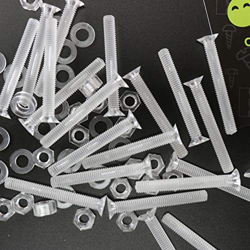 60 x Crosshead Countersunk Screw Nuts and Bolts, Transparent Clear Plastic Acrylic, M5 x 40mm - Acrylic Plastic Screws, Ideal Conversion 13/64" x 1-37/64