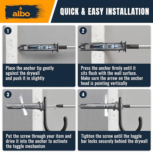 ALBO 10 Pack Metal Self-Drilling Drywall Toggle Anchors with Screws 10pcs EZ Self-Drilling Toggle Anchors