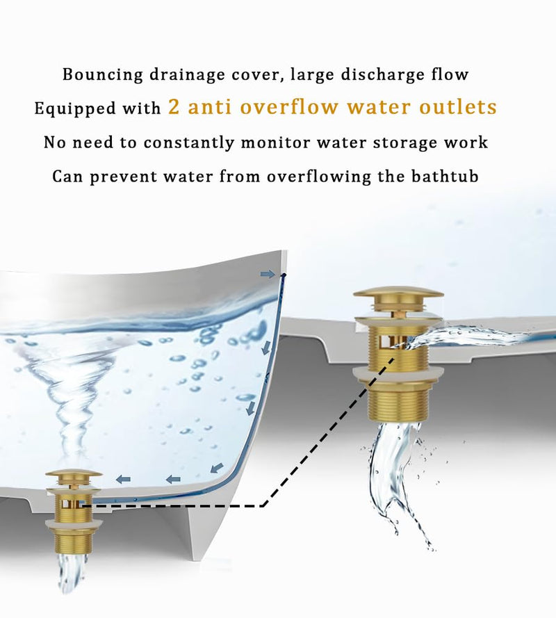 Brass Freestanding Tub Drain, Pop Up Freestanding Tub Drain Plug, Fits Most Freestanding Tub Drain Kits (Brushed Gold) Brushed Gold