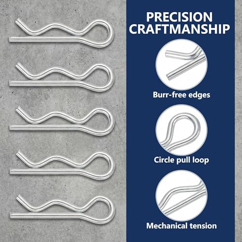 10 Pcs R Clips 6mm x 120mm, Zinc Plated Spring Steel – Heavy Duty Hair Pin Cotter Pin for Farm, Trailer, Tractor, Heavy Equipment, Construction Machinery – Silver