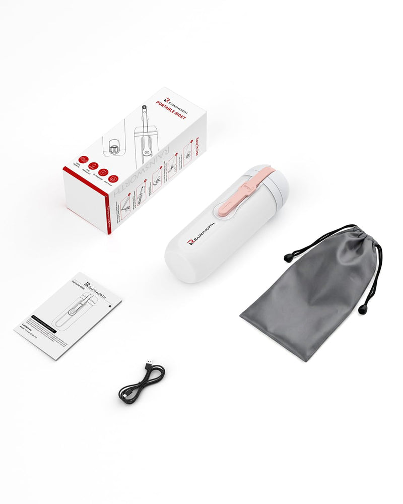 Rainsworth Portable Electric Bidet for Travel, 350ML Large Capacity, Rechargeable 1600mAh with Adjustable Nozzle, Dual Flow Modes, IPX6 Waterproof, Personal Cleaner for Women & Men, Travel, Commute Pink