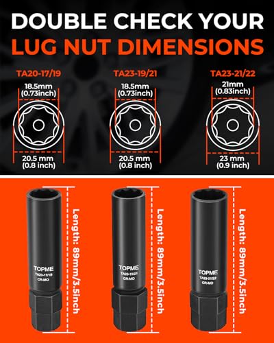 3 Piece 10 Spline Lug Nut Socket, Compatible with Bimecc 10 Spline Lug key Ta23-21/22 - 3 Piece Set
