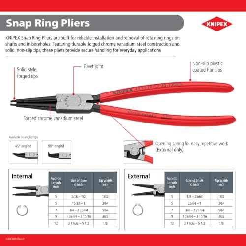 KNIPEX Tools - Circlip Pliers, External, 90 Degree Angled, Forged Tip, 3/4"-2 23/64" Shaft Dia. (4621A21), 6.75, Black