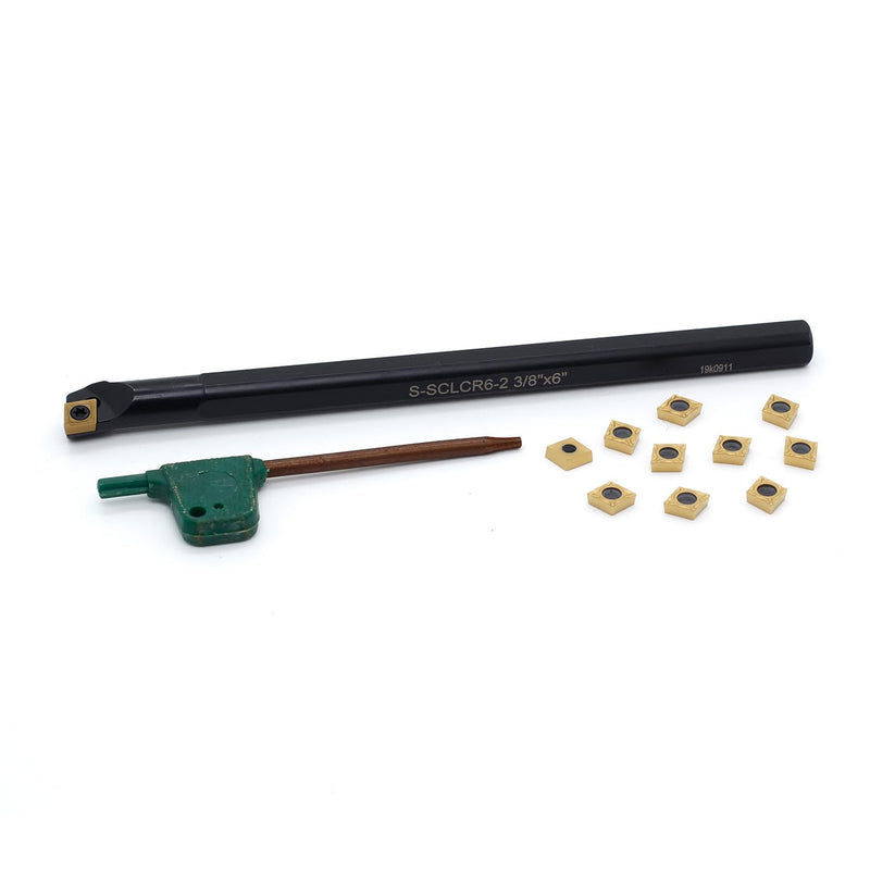 OOSCARBIDE 3/8"x 6" Indexable Boring Bar with10pcs CCMT21.51 (CCMT060204) Carbide Inserts, Right-Hand, High-Quality Solid Carbide, Multilayer Coating