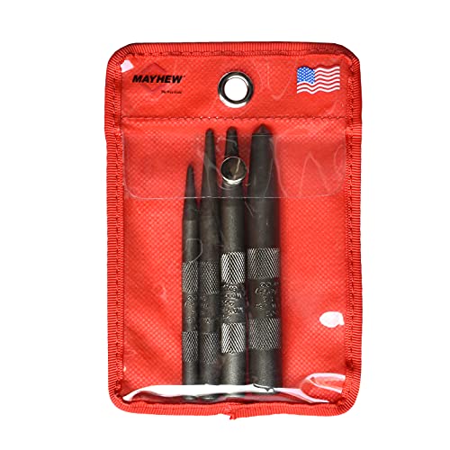 Mayhew Tools 62213 Knurled Center Punch, 4-Piece Set, Black Oxide Finish