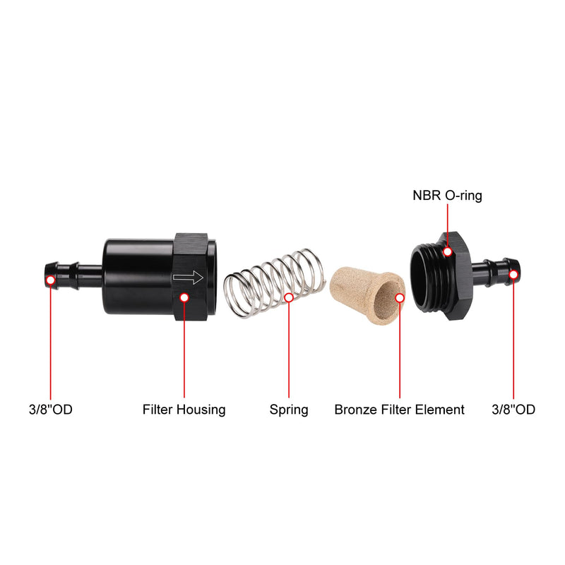 3/8" Billet Inline Fuel Filter 30 Micron Aluminum Black 3/8"