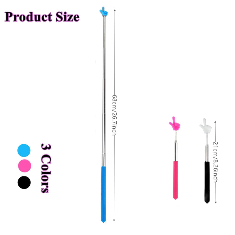 3 Pcs Telescopic Teachers Pointers Extendable Pointer Stick for Classroom Mini Retractable Finger Pointer Stick for Teacher Presentation Displays Classroom Supplies(Black Pink Blue)