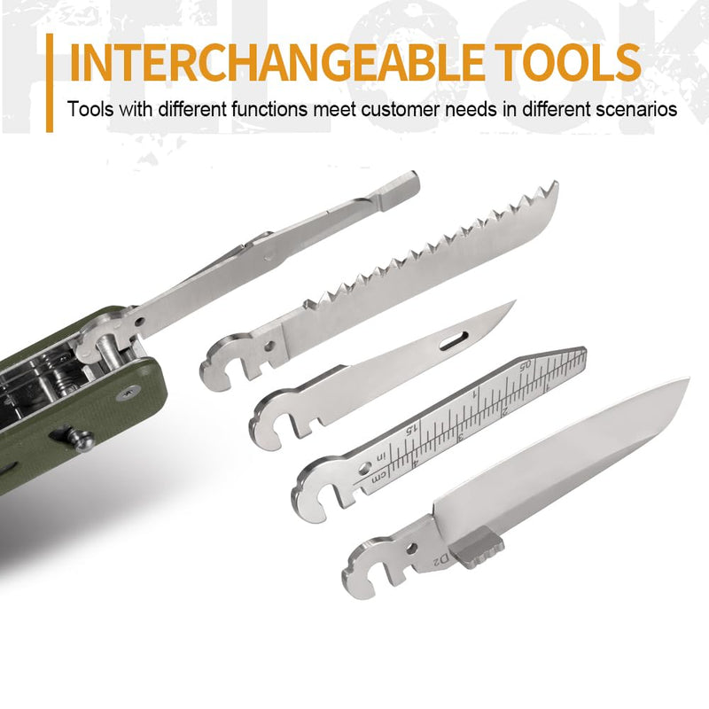 ROXON S503G 9 in 1 Mini Multi Tool EDC Pocket Knife Multitool with G10 Handle,Scissors,Screwdriver,Threader,Awl, Flat Screwdriver,Ruler,Tweezers for Outdoors Fishing Camping,Gifts for Men (Green) Green