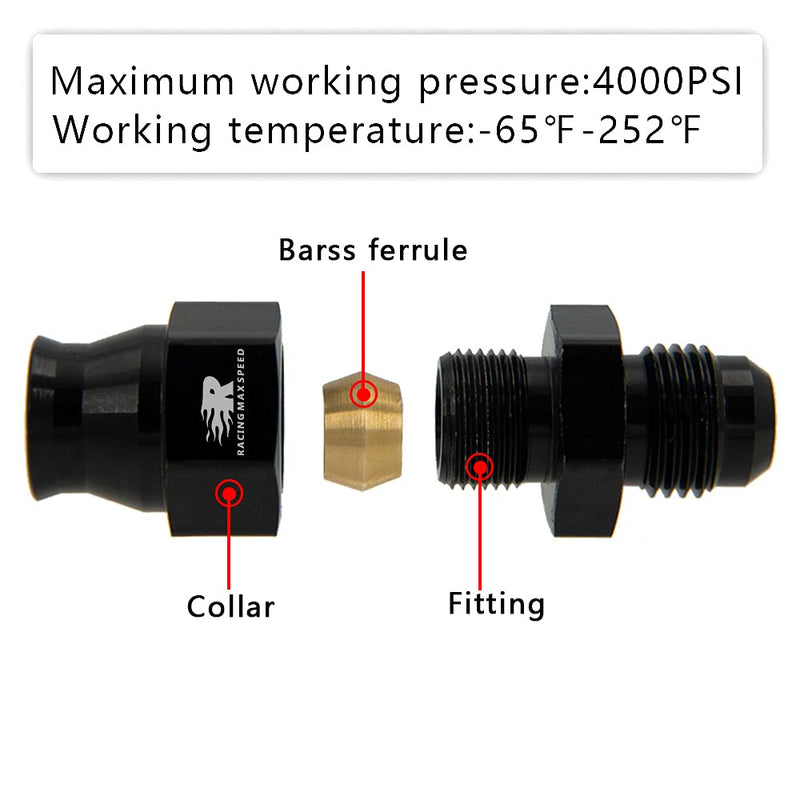 6AN Male Flare to 3/8" Fuel Hardline Tube Fitting Adapter Connector Aluminum Alloy Black Anodized 2Pcs 6AN to 3/8-2pcs