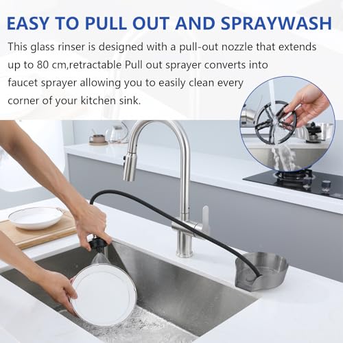 2-in-1 Stainless Steel Glass Rinser Bottle Cleaner, Nickel for Cup Washer