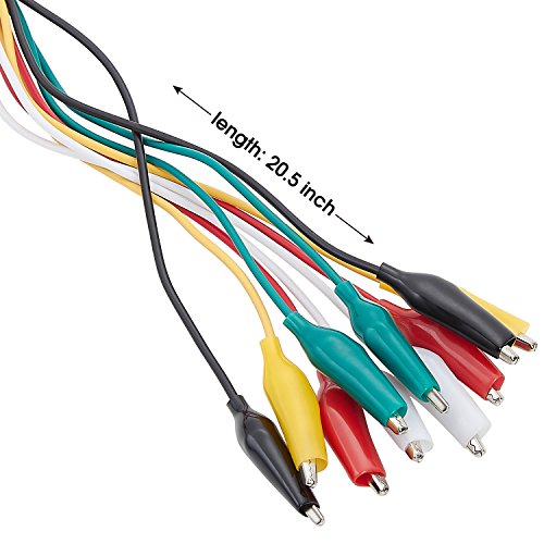WG-026 10-Piece Test Lead Set with Alligator Clips, 22 AWG, 20.5-Inch, 5 Colors Copper Wire Soldered and Stamped Alligator Clips，Testing Probes, Crocodile Jumper Wires Cable for Electrical Testing 5 PACK