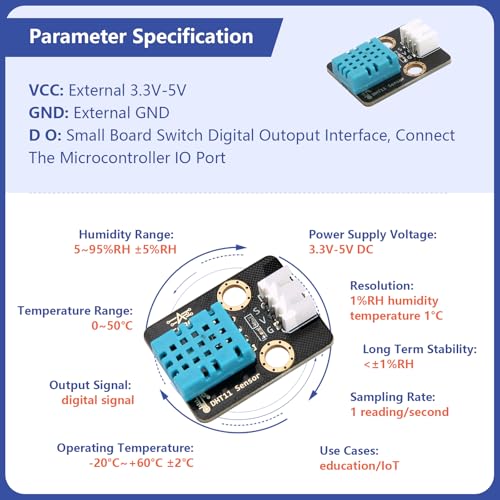 3pcs ESP32 DHT11 Temperature Humidity Sensor Module for Arduino, 3.3V-5V Digital Temperature Humidity Sensor with Wires, Humidity Measure 5%-95% Temperature Measure 0-50℃, DIY Electronic Practice 3 PCS