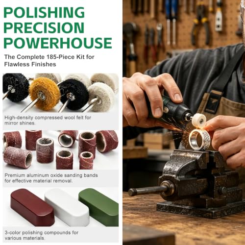 185PCS Dremel Polishing Kit-Buffing & Rotary Tool Accessories Metal 10 Styles-185pcs