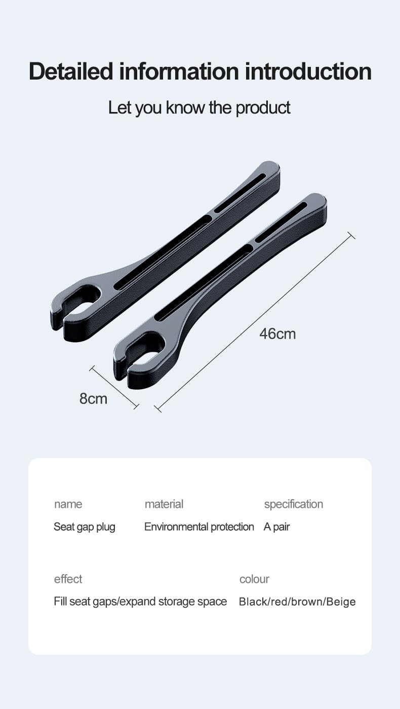 Car Seat Gap PU Filler Set of 2，Stop Things from Dropping，Filler with Organizer & Hook Function,Fill The Gap Between Seat & Console (Black) black