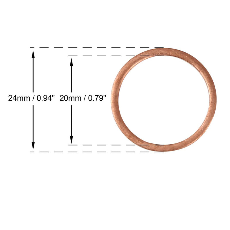 X AUTOHAUX 10pcs Copper Washer Flat Sealing Gasket Ring Spacer for Car 20 x 24 x 1.5mm