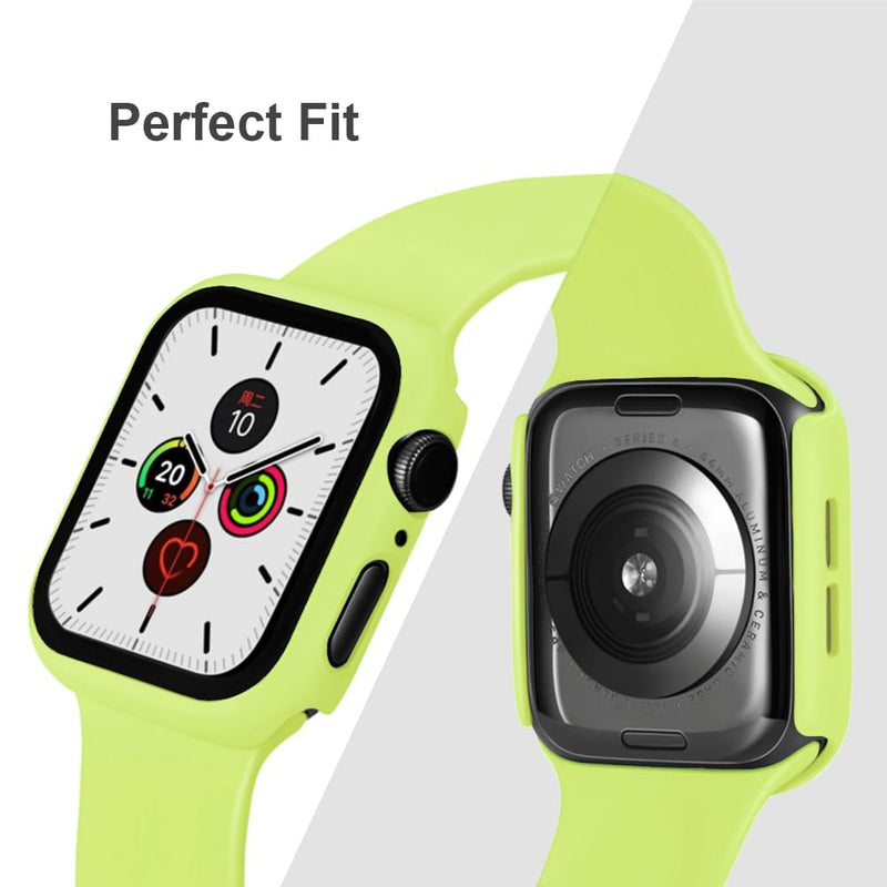 Sport Silicone Band and Case with Screen Protector for Apple Watch Series 9 Series 8 Series 7 Series 6 SE Series 5 Series 4 Lime Green Band M/L for 38/40/41mm &Case for 40mm