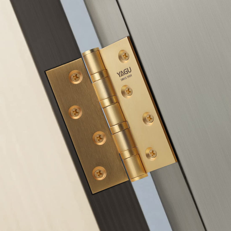 YAGU 3 Pack 4'' Door Hinges Brushed Gold 4 x 3 Inch - Square Corners Stainless Steel Heavy Duty Ball Bearing Hinges for Interior Doors Hardware