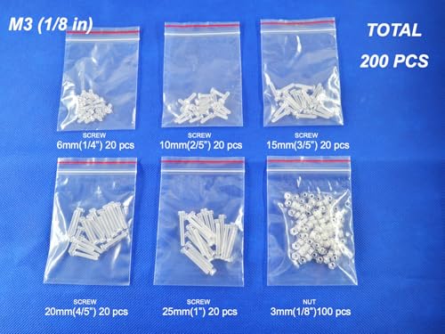 200 pcs Acrylic Screws and Nuts M3 Kit Metric Diameter 3mm