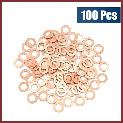 100pcs M8 x 13mm x 1mm Copper Flat Washer Sealing Gasket Ring for Screw Bolt Nut Replace Parts