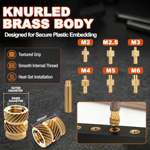 Threaded Inserts Set Heat Set Inserts with M2 M2.5 M3 M4 M5 M6 Insert-Tip