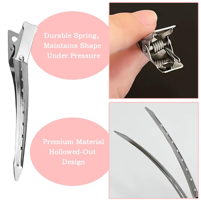 36 Pcs Duck Bill Hair Clips, 3.5" Rustproof Metal Alligator Clips, Silver Metal Hair Styling Clip, Pin Curl-Sectioning Rollers for Hairs Styling, Roller, Salon, Hairs Accessories 36