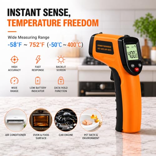Infrared Thermometer Gun,Non Contact Digital Surface Thermometer with Laser Pointer, Backlit LCD,-58°F to 986°F for Cooking,HVAC, Automotive-GM530 GM530