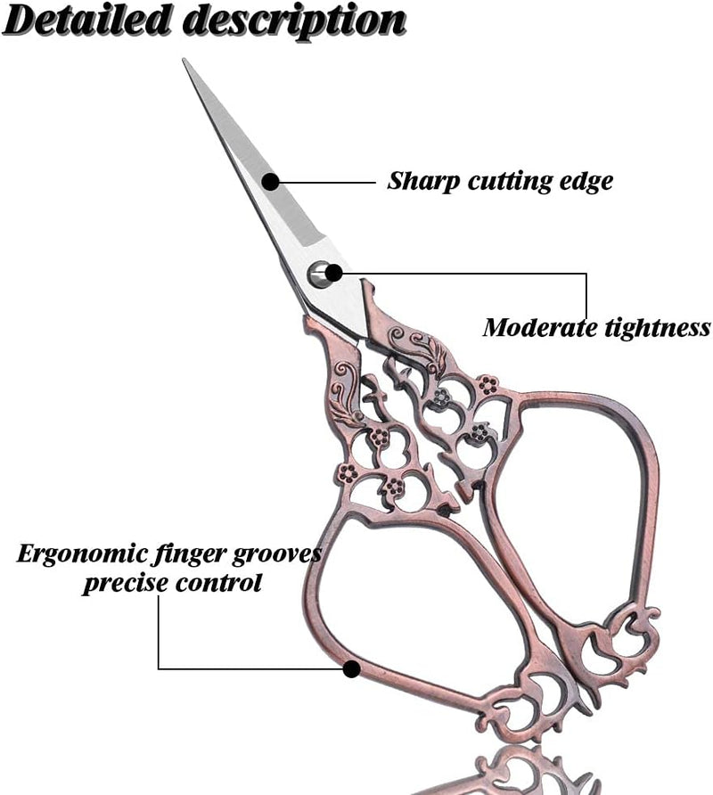 SHWAKK 4.72 Inch Crafting Scissors Antique Cyan Plum Vase Scissors for Embroidery, Embroidery Scissors With Sharp Stainless Steel Tip for Sewing School Office Chores