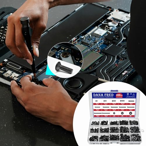 440 Pieces Flat Hex Socket Head Cap Screws Kit Metric Thread Hexagon Allen Head Drive Countersunk Machine Bolts Nuts Standard Fastener Hardware Assortment Kit Set Alloy Steel 10.9 Class Black M3 M4 M5