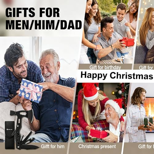 Fathers Day Dad Gifts from Daughter Son Wife, Upgrad 22 in 1 Camping Multitool Hammer Hatchet, Portable Camp Axe Screwdriver Set with Nylon Sheath, Birthday Gifts for Men Dad Upgraded Black Multitool