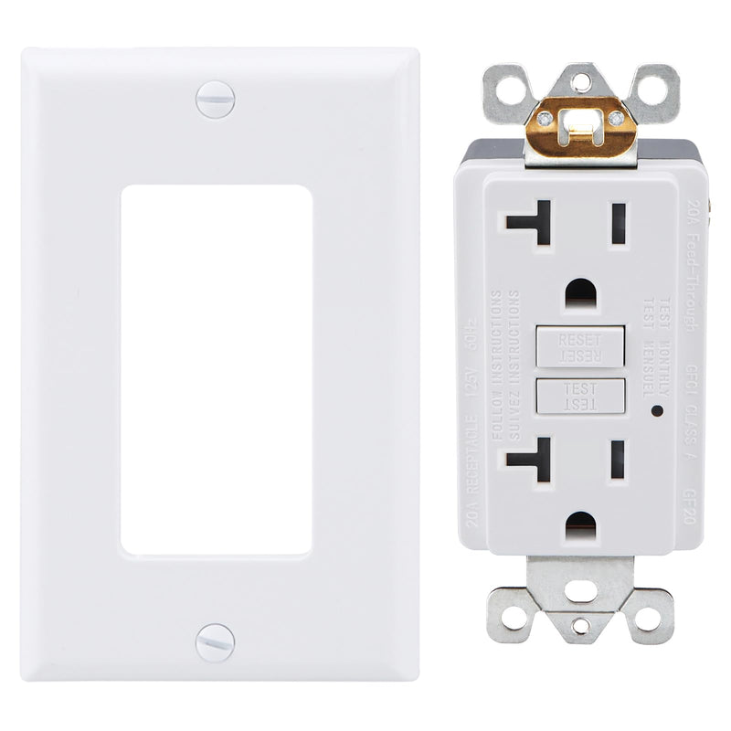 Baomain GFCI Outlet 20 Amp, with Wallplate, Self-Test Indoor Receptacle, Ground Fault Circuit Interrupter with Indicator Light, UL Certified, White (4-Pack) 4 20 Amp (Not-TR)