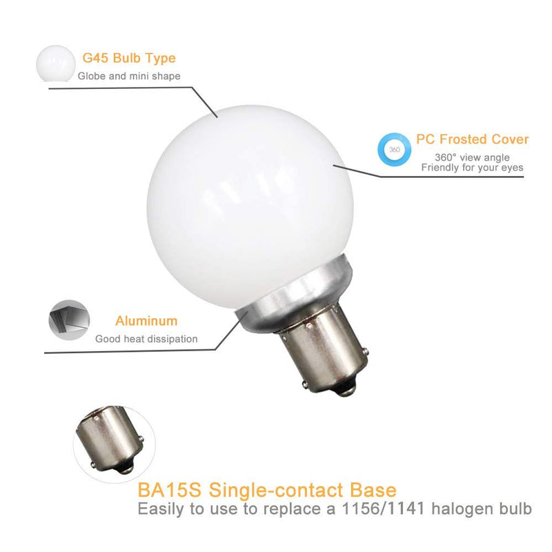 Cheopha 1141 1156 20-99 12V RV Vanity LED Light Bulbs BA15S Single Contact Bayonet Base for RV Camper Trailer Motorhome Marine Boat Interior Bedroom Light Bulb 2W Cool White Pack of 4 4 Count(Pack of 1)