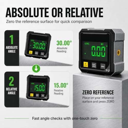 Digital Angle Finder Magnetic, 4-Side Magnetic Digital Level and Digital Angle Gauge, Rechargeable Digital Inclinometer with Backlit LCD, Angle Finder Measuring Tool for Woodworking, Machinery