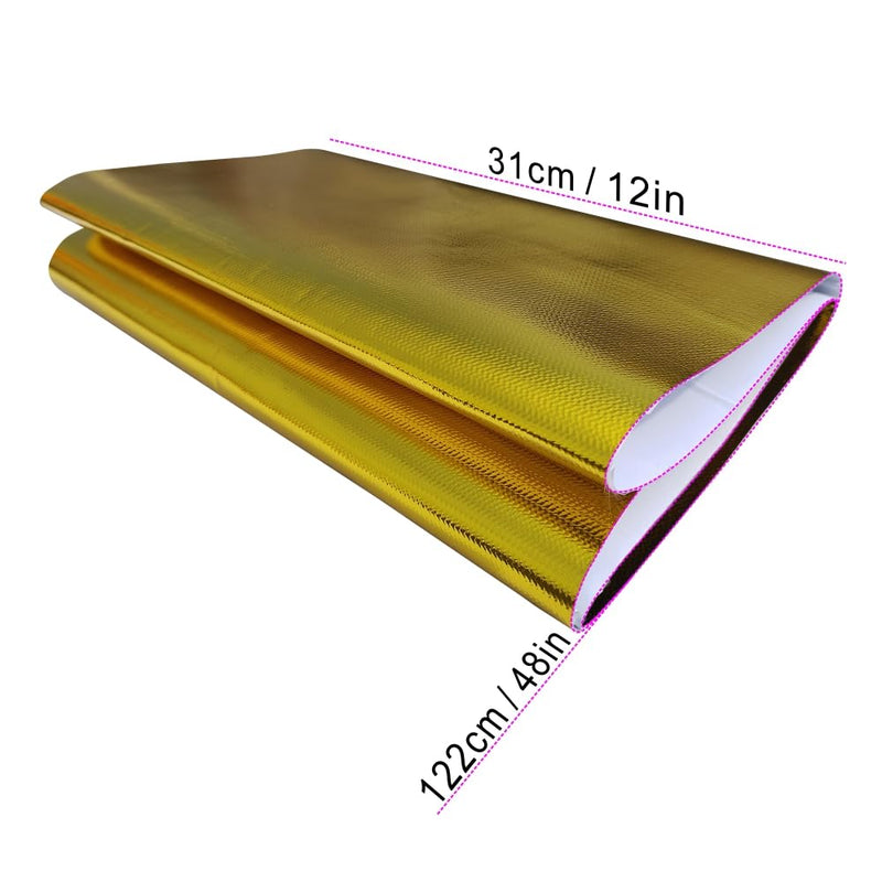 12'' X 48'' Gold Adhesive Heat Shield ReflectiveTape Wrap Roll Compatible Thermal Barrier Adhesive Backed Heat Sleeve Up To 2000 Degrees Fahrenheit with Car Intake Pipe, Engine Bay etc. 12'' X 48''