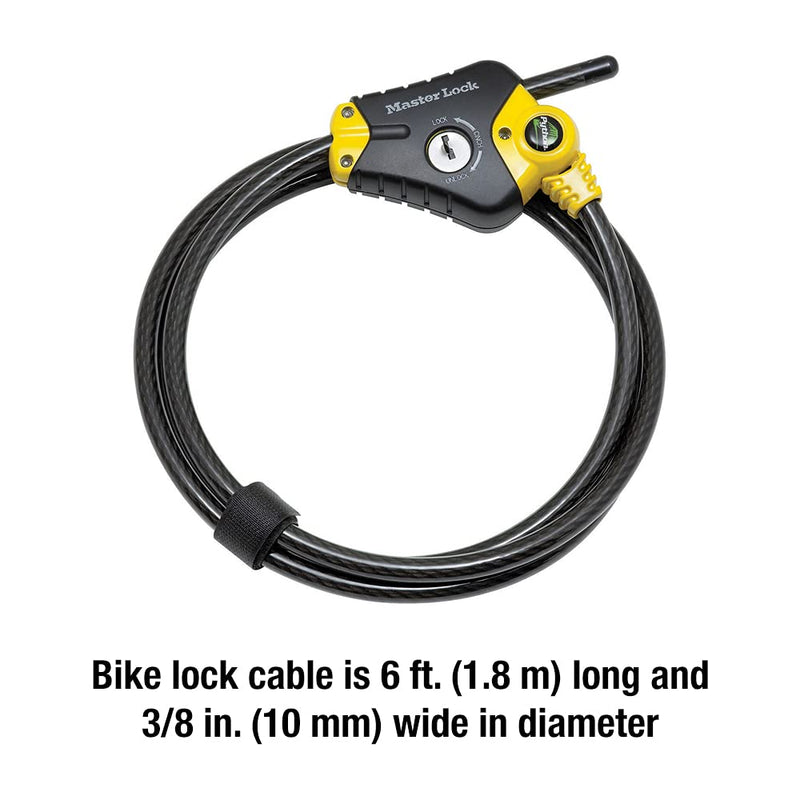 Master Lock Black and Yellow Python Cable Lock with Key, Outdoor Lock for Bikes, Trail Cameras, and Other Equipment, 6 Foot Long x 3/8-Inch Diameter, 8413DPF 6' x 3/8" diameter