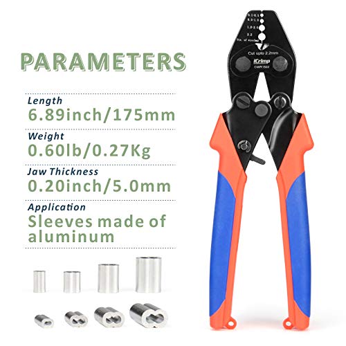 iCrimp Wire Rope Crimper Cutter Set for 0.1–2.2mm with 150pcs Ferrules 2.2mm Wire Rope Crimper Set