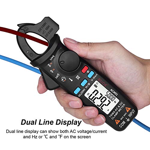 BSIDE DC Clamp Meter 1mA Current True RMS Auto-Ranging 6000 Counts Digital Multimeter Hz Temp Cap Ohm Live Check V-Alert Low Impedance Voltage Tester with Back Clip Black