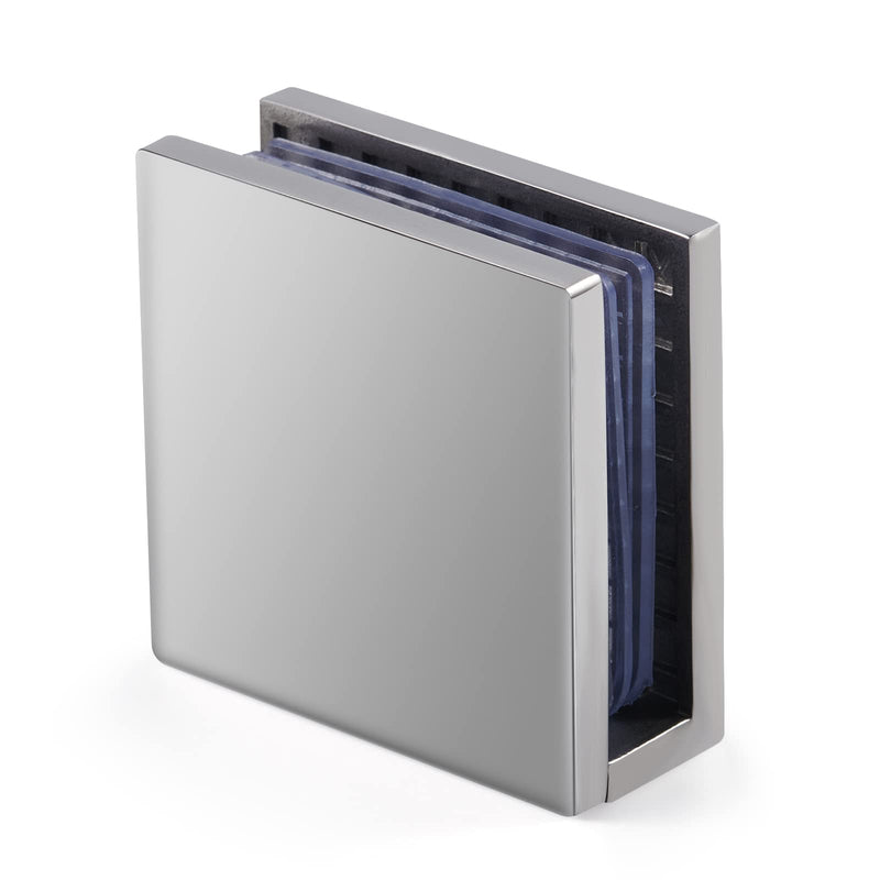 Ranbo 0 Degree Fixed Glass Panel Clamp, Polished Chrome, 2 Pack | 304 stainless steel, for 5/16" - 1/2" (8-12 mm) glass thick frameless glass, straight edge 0-degree glass-to-wall