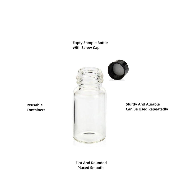 5ML Clear Glass Sample Vial, Liquid Sampling Sample Glass Bottle, Borosilicate Storage Glass Vial,18 * 40mm, Black 15-425 Polypropylene Screw Cap with PE Liners, Pack of 100 5ML