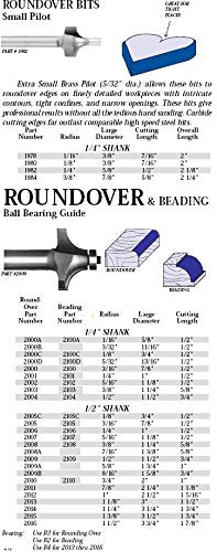 Whiteside 2000 Roundover Router Bit: 3/16 Inch Radius, 7/8 Inch Large Diameter, 1/4 Inch Shank, 1/2 Inch Cutting Length