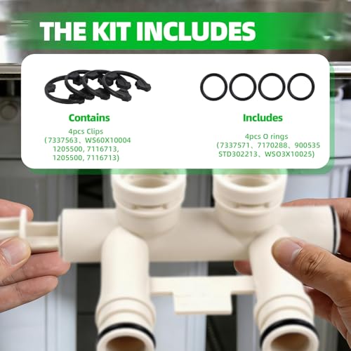 Water Softener Seal Kit, 4 Snap Clips (7337563 WS60X10004 1205500 7116713 1205500 7116713) 4 O-Rings (7337571 7170288 900535 STD302213 WSO3X10025) Parts for Kinetic Wares GE Morton