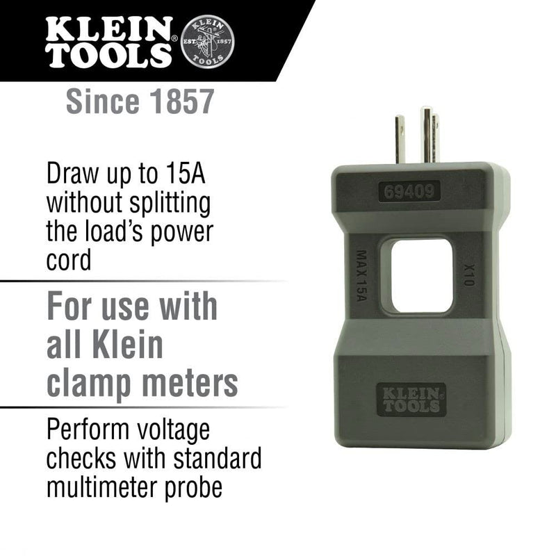 Klein Tools 69409 Line Splitter for Clamp Meter, Measures up to 15A Current Draw, 10x Measurement, Designed for North American Outlets Handheld