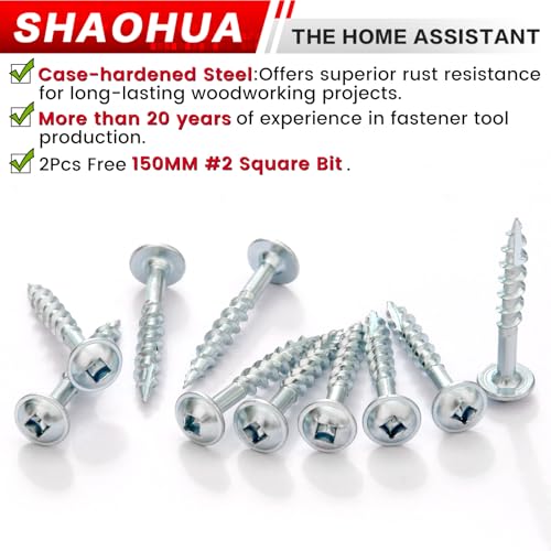 1200 Pcs #8 1-1/4" Pocket Hole Screws, Coarse Thread for Furniture, Cabinets, Compatible with Kreg Jig, Zinc Plated Pocket Screws for Indoor Use, Portable Handheld Box w/ SQ2 Square Drive Bit A. #8 1-1/4"