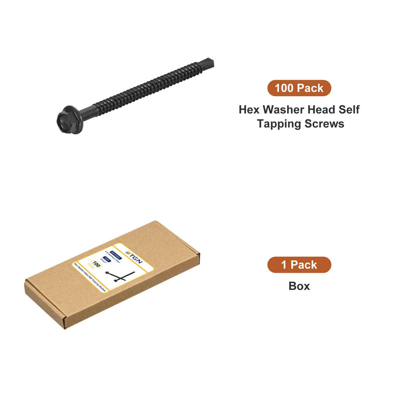 DTGN #12x3 Hex Washer Head Self Drilling Screws - 100Pack - Good for Machine - 410 Stainless Steel Black Oxide - Self Tapping Sheet Metal Screws #12x3" 100