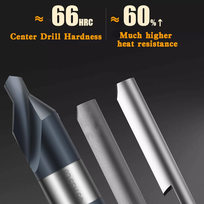 Center Drill Bit Set HSS.Co Cobalt containing high-Speed Steel TiAlN Coated Suitable for Hardened Steel, Stainless Steel, Alloy Steel, Copper and Other Hard Metals Metric 1-5mm (5pcs)