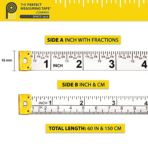 Perfect Measuring Tape All-Purpose 60 Inch Double Sided Fractional Inches and Millimeter/Centimeter Tape Measure TR-16-frac (60 inch White) (Pack of 3) 1.6 m (Pack of 3)