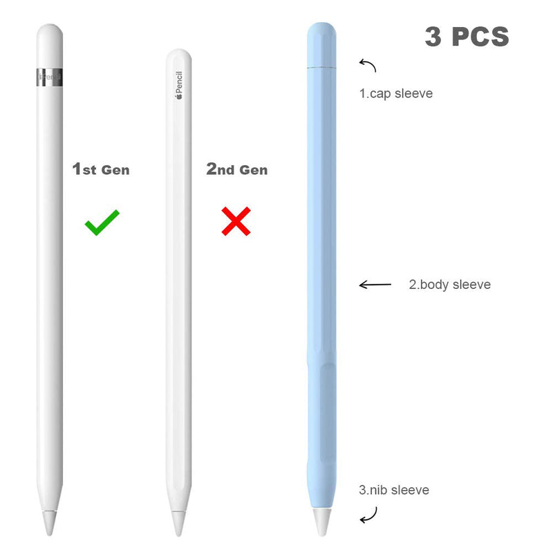 YINVA Case, Grip, Accessories Holder for Apple Pencil 1st Generation, Cover Sleeve with Protective Nib Cover for iPad Pencil(Blue) Blue For 1st Gen