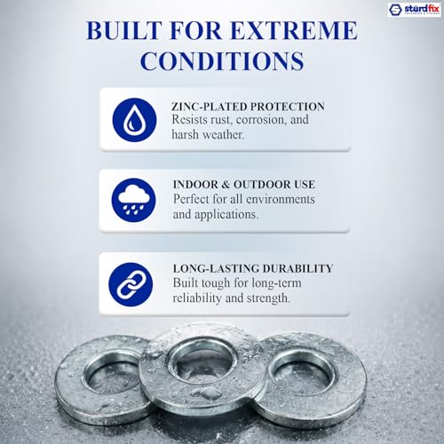STURDFIX 5/8 Inch SAE Flat Washers, Zinc Plated Steel, Grade 2, Heavy Duty Metal Washers for Screws, Bolts, Nuts, Automotive, Decking, Fencing, Industrial, Construction Hardware – 25 Pack 5/8" SAE 0.656"