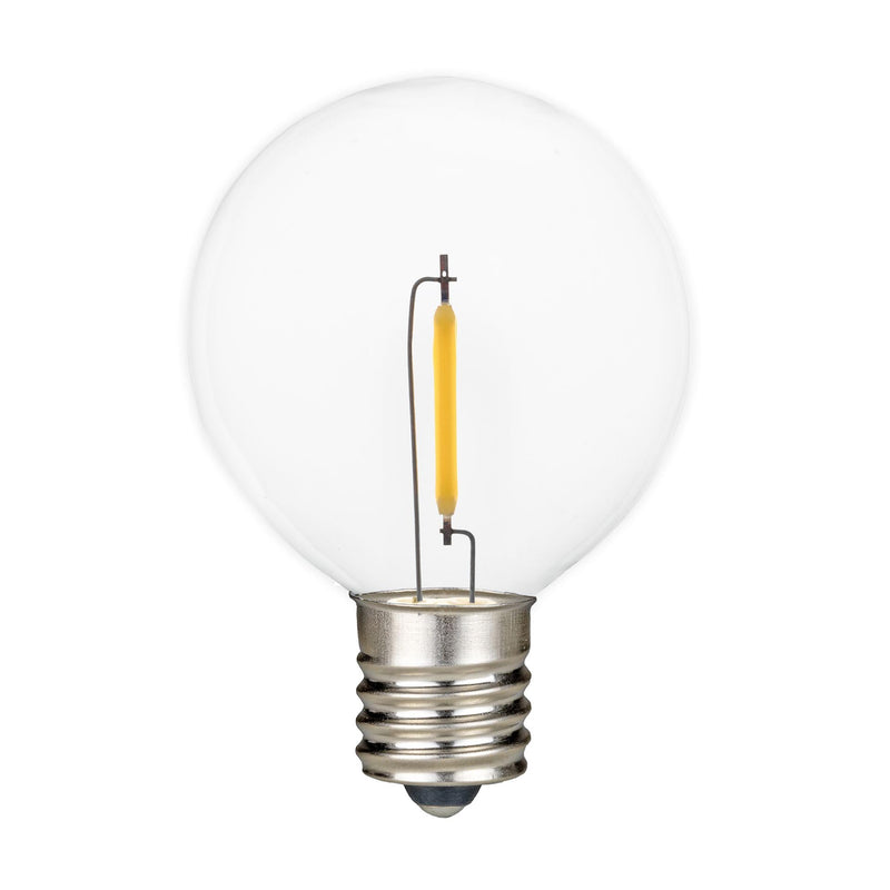 25 Pack G50 Warm White LED Replacement Bulbs – Shatterproof Plastic Filament Bulbs for C9/E17 Sockets, Energy Efficient 0.6W, Indoor/Outdoor Use, 3500 Hour Life